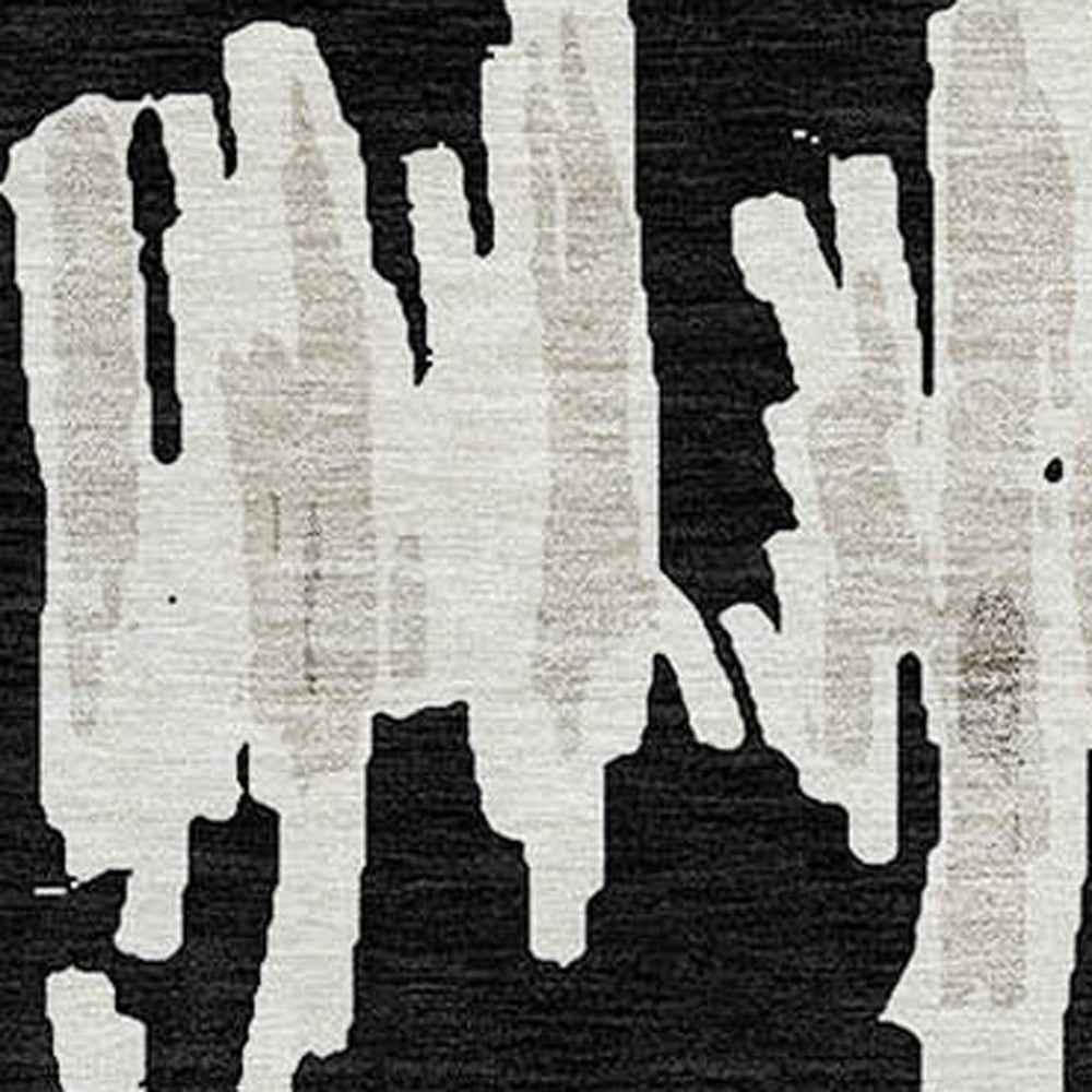 8' Black Ivory And Gray Round Striped Washable Indoor Outdoor Area Rug