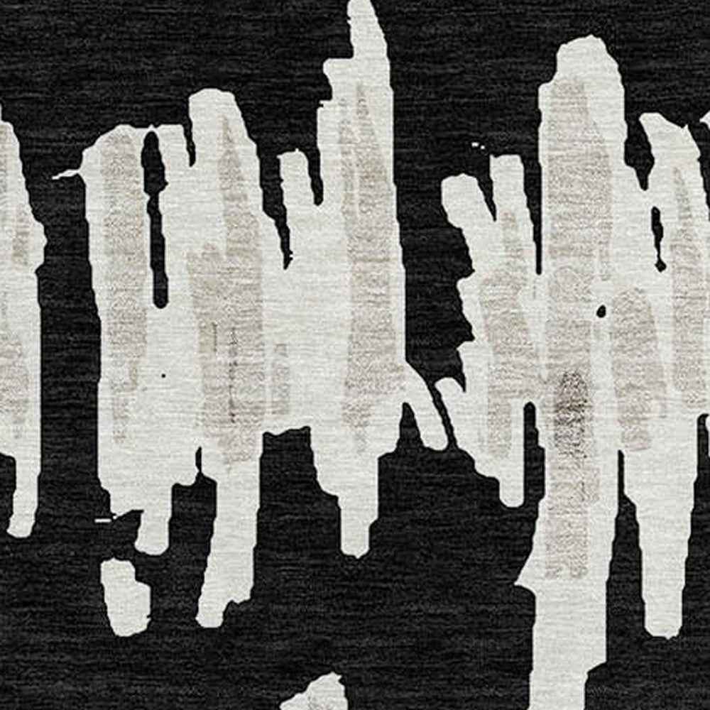 8' Black Ivory And Gray Round Striped Washable Indoor Outdoor Area Rug