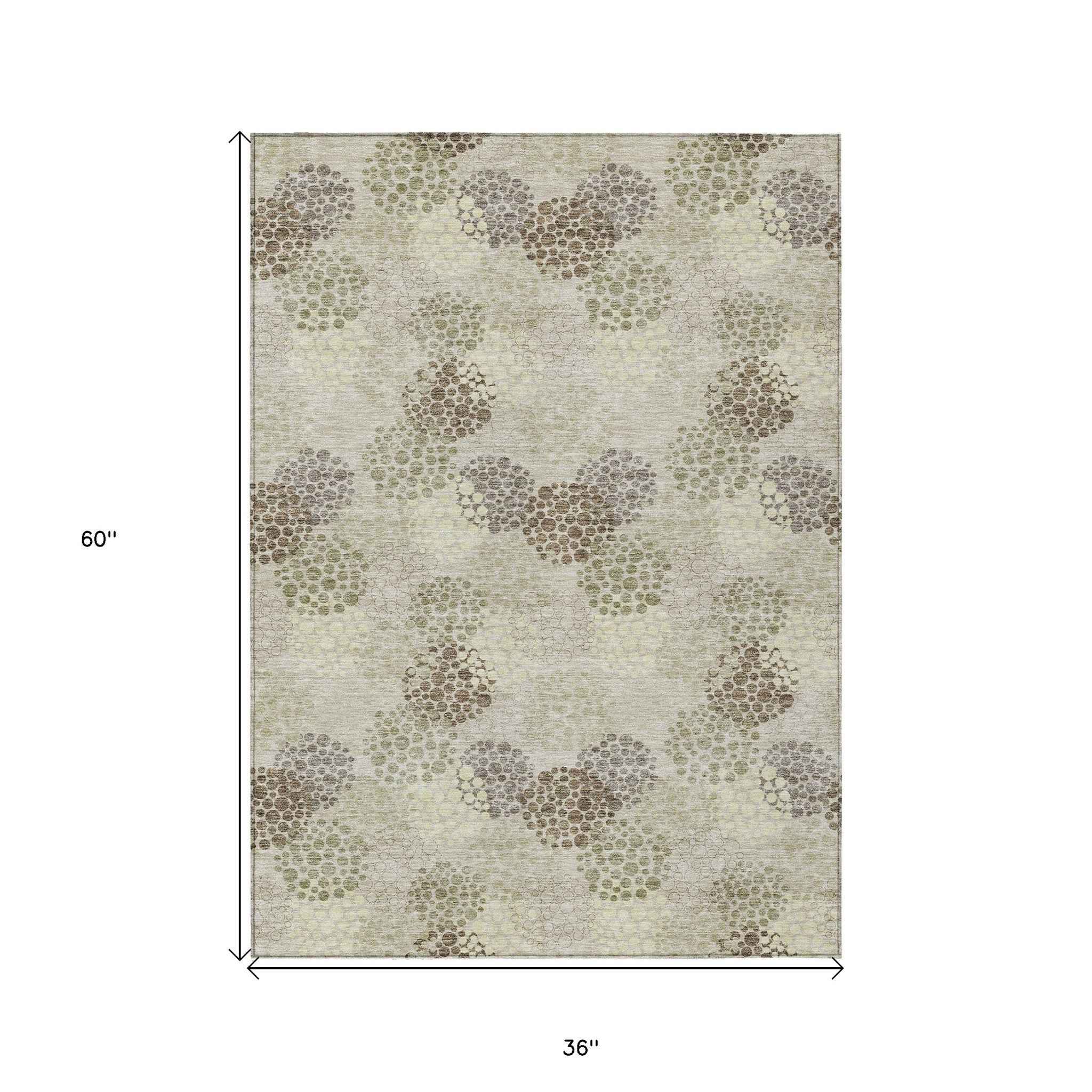 3' X 5' Beige Green And Ivory Polka Dot Washable Indoor Outdoor Area Rug