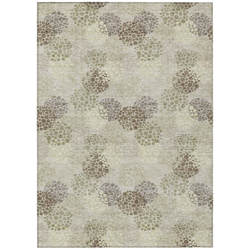 3' X 5' Beige Green And Ivory Polka Dot Washable Indoor Outdoor Area Rug