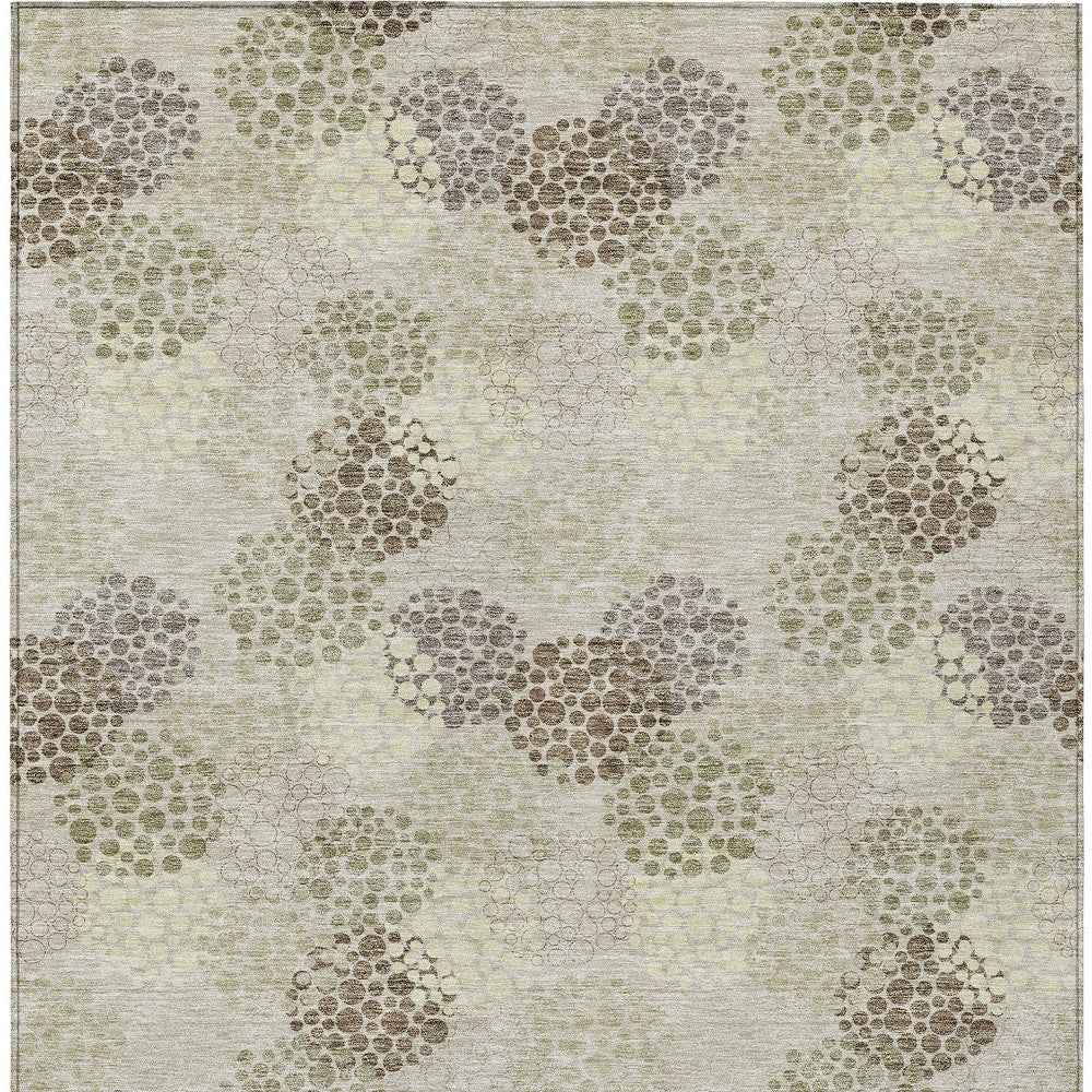 3' X 5' Beige Green And Ivory Polka Dot Washable Indoor Outdoor Area Rug