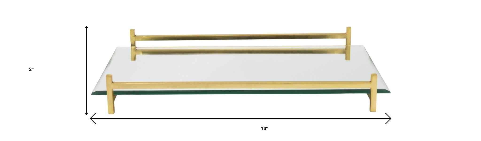 16" Mirror and Gold Rectangular Glass Vanity Tray