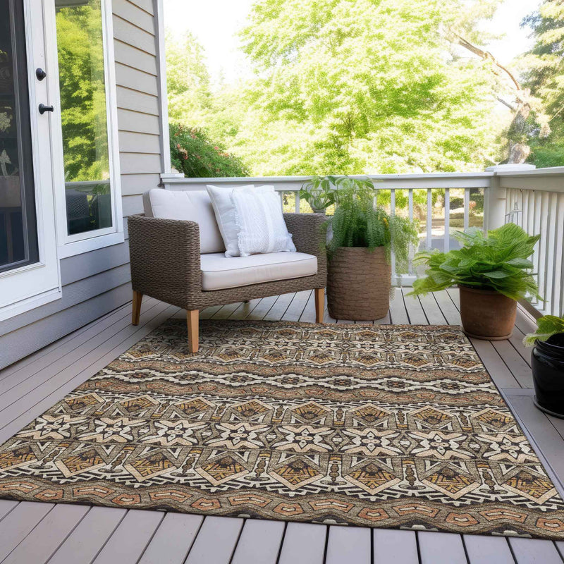 5' X 8' Taupe Brown And Ivory Moroccan Washable Indoor Outdoor Area Rug