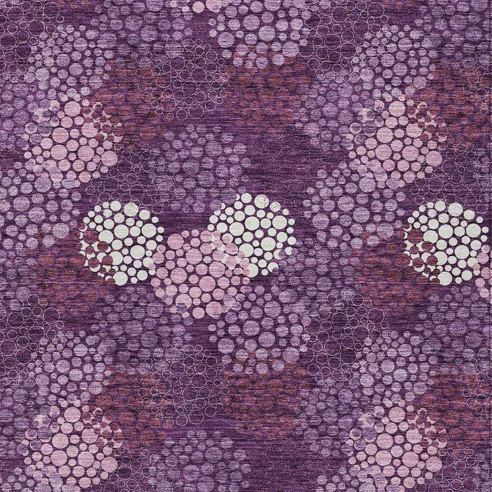 8' X 10' Eggplant Lavender And Ivory Polka Dot Washable Indoor Outdoor Area Rug