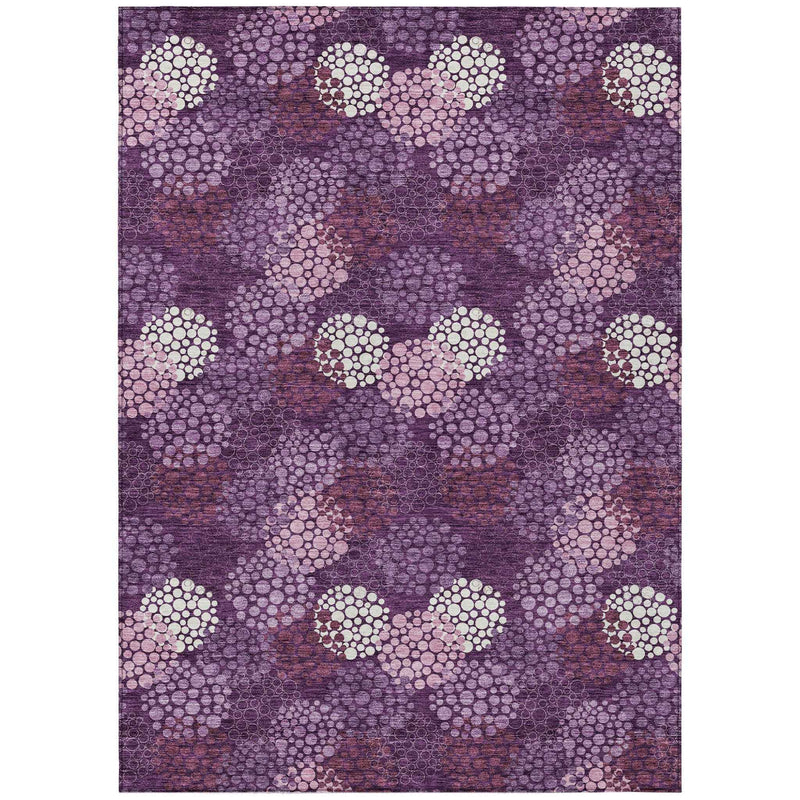 8' X 10' Eggplant Lavender And Ivory Polka Dot Washable Indoor Outdoor Area Rug