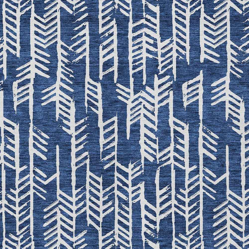 5' X 8' Navy Blue And Ivory Tribal Washable Indoor Outdoor Area Rug