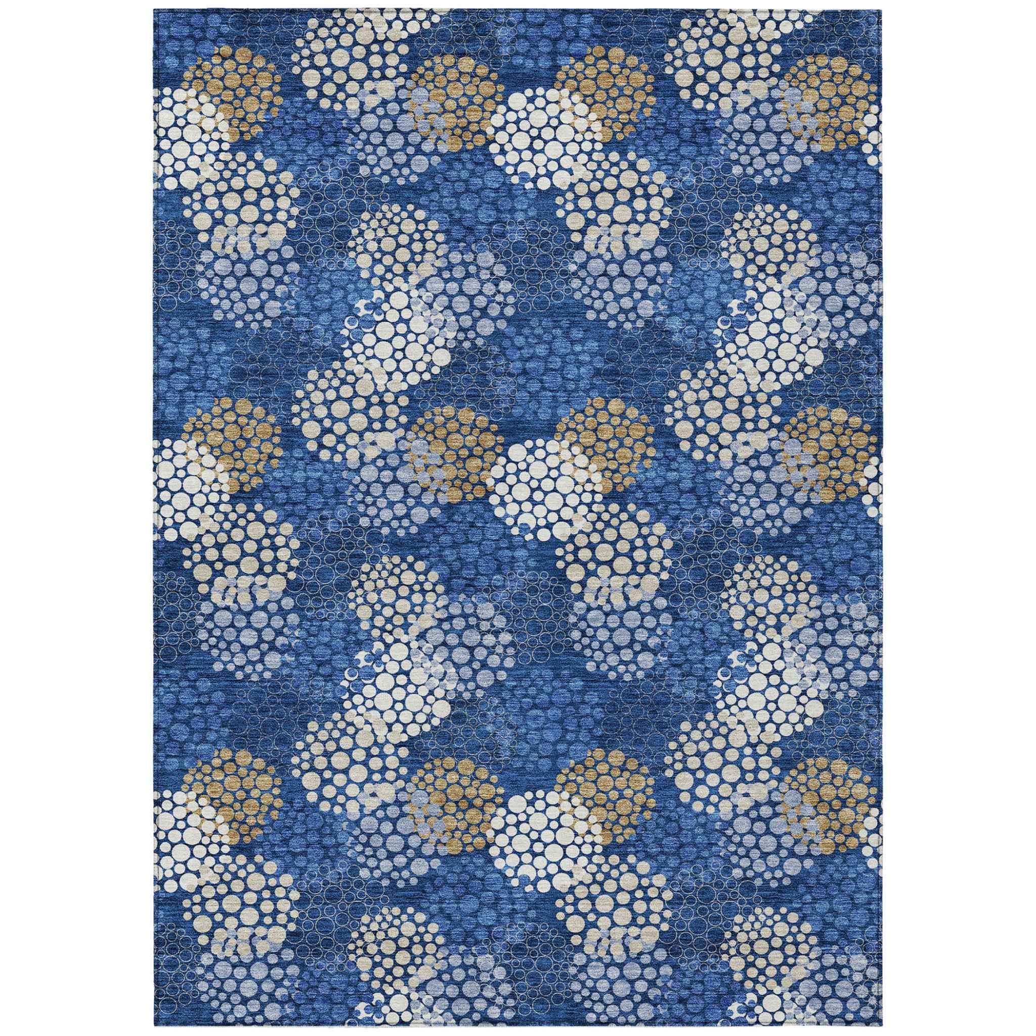 9' X 12' Navy Blue Brown And Ivory Polka Dot Washable Indoor Outdoor Area Rug