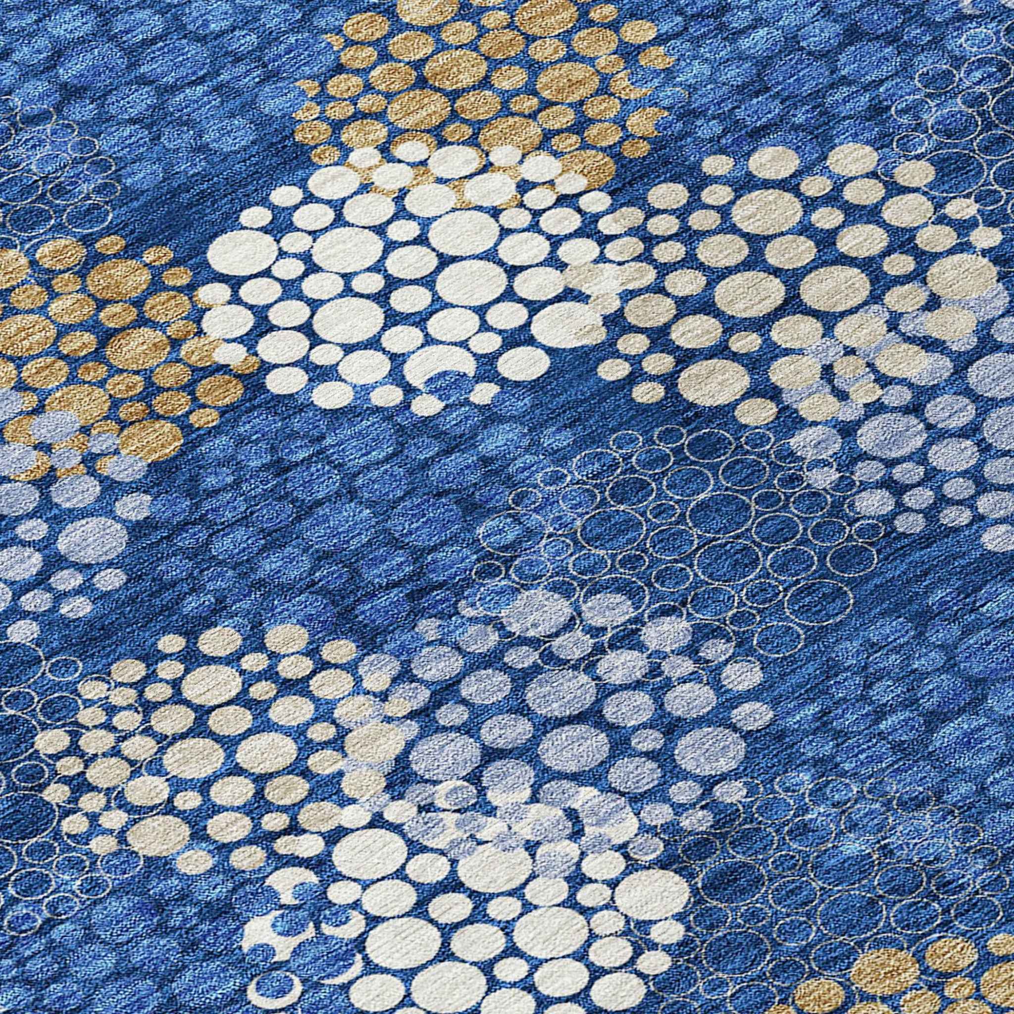 9' X 12' Navy Blue Brown And Ivory Polka Dot Washable Indoor Outdoor Area Rug