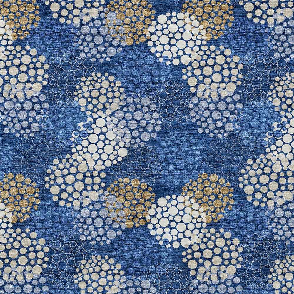 9' X 12' Navy Blue Brown And Ivory Polka Dot Washable Indoor Outdoor Area Rug