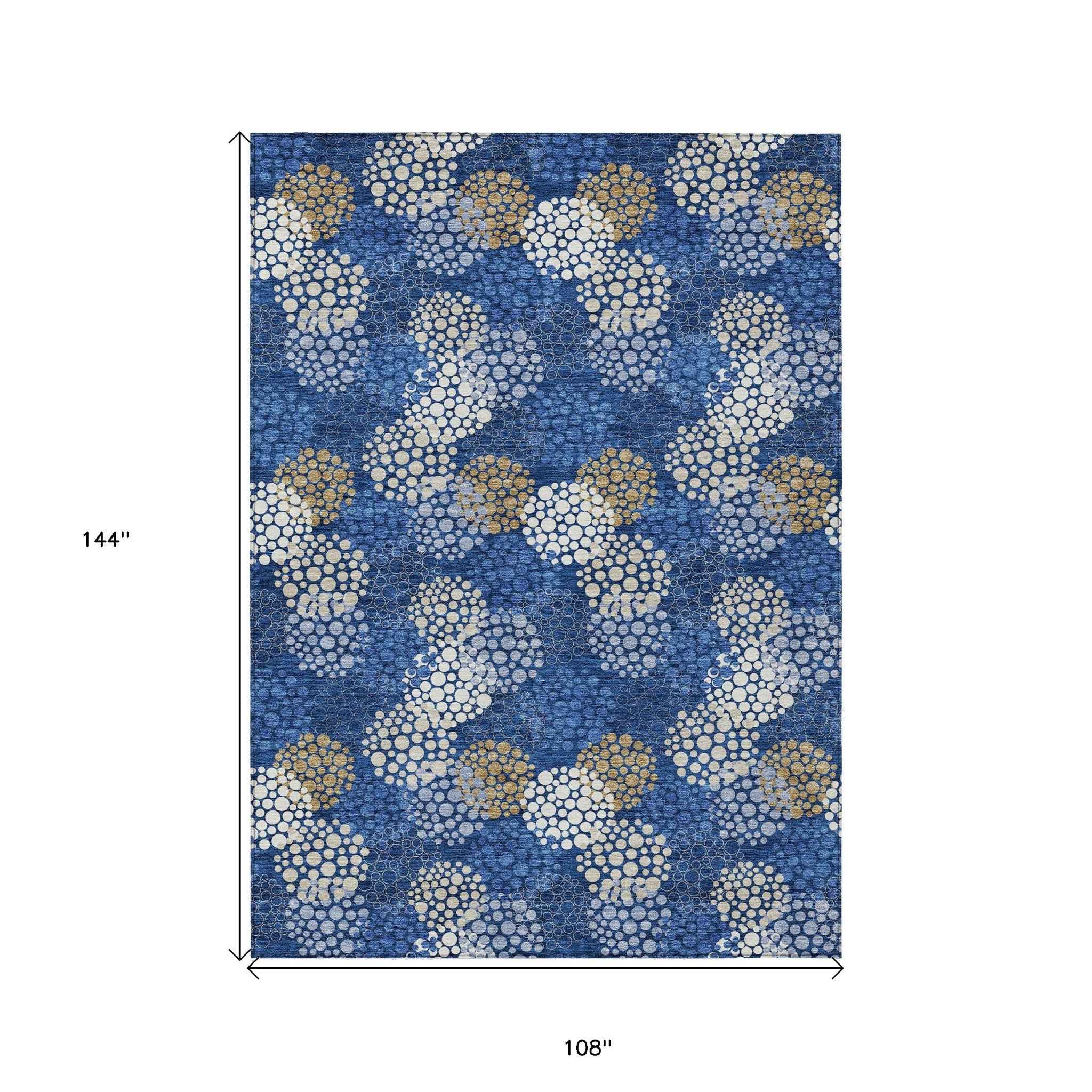 9' X 12' Navy Blue Brown And Ivory Polka Dot Washable Indoor Outdoor Area Rug