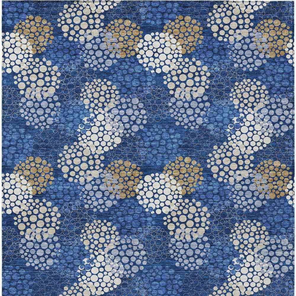 9' X 12' Navy Blue Brown And Ivory Polka Dot Washable Indoor Outdoor Area Rug