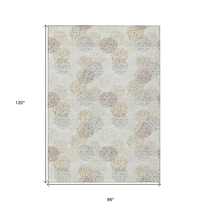8' X 10' Ivory Brown And Gray Polka Dot Washable Indoor Outdoor Area Rug