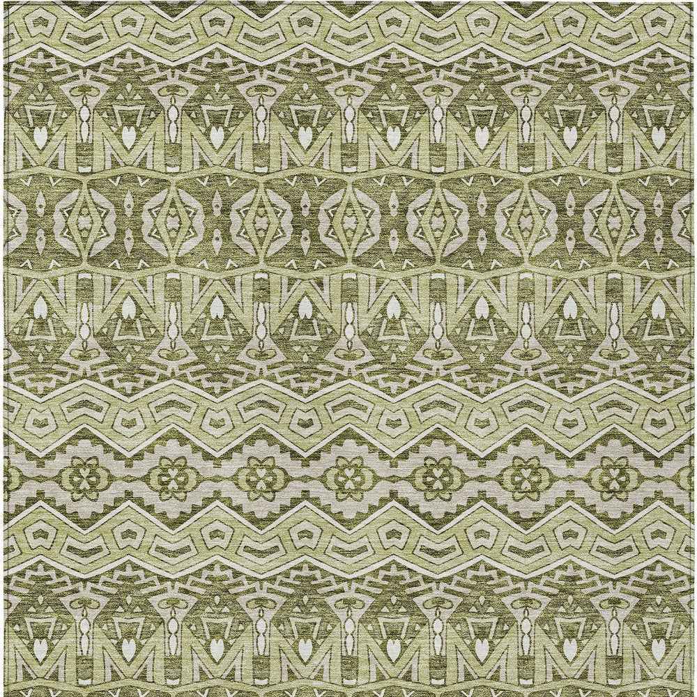 10' X 14' Artichoke Green Gray And Ivory Moroccan Washable Indoor Outdoor Area Rug