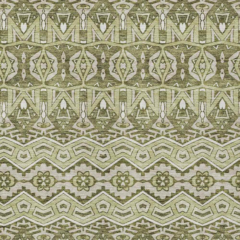 10' X 14' Artichoke Green Gray And Ivory Moroccan Washable Indoor Outdoor Area Rug