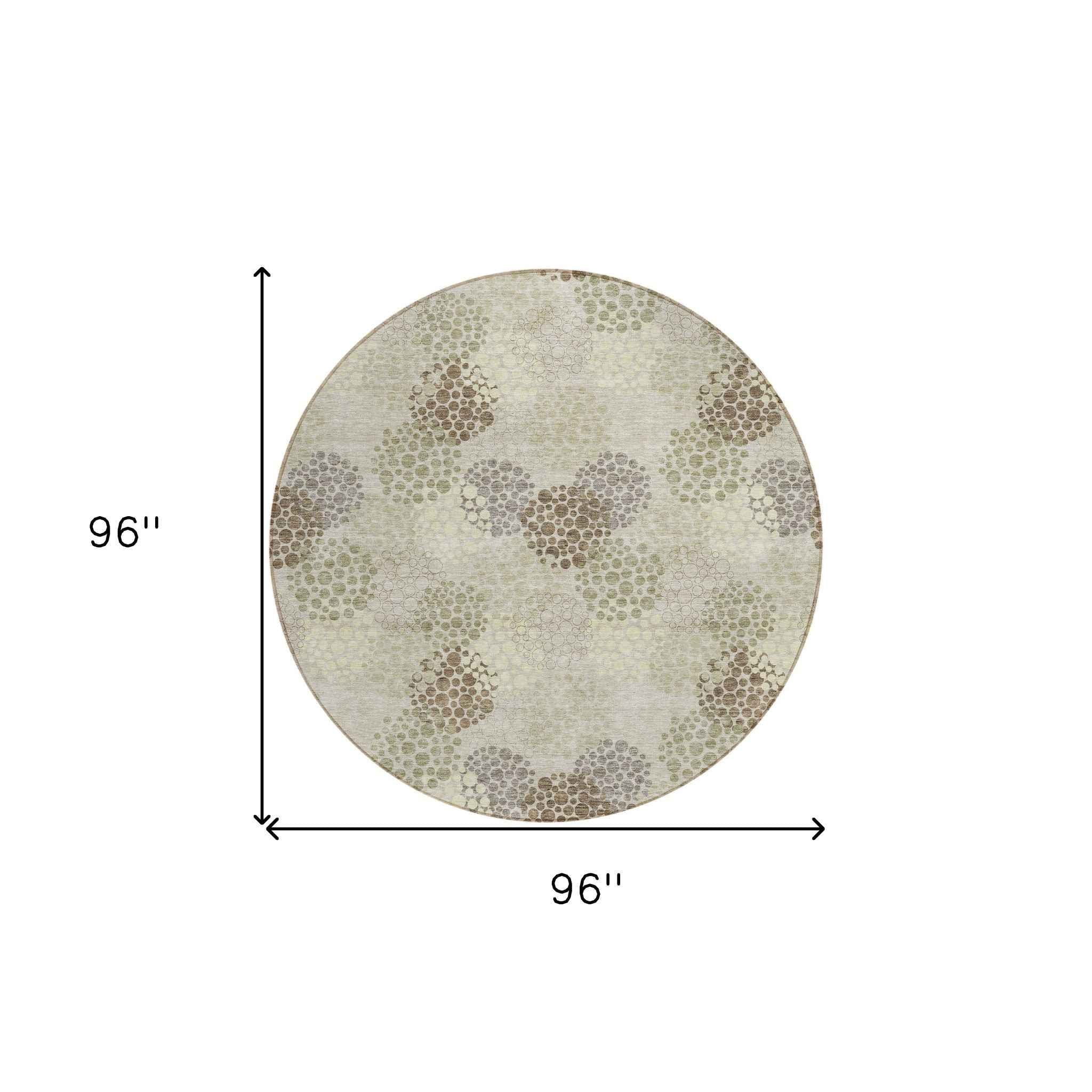 8' Beige Green And Ivory Round Polka Dot Washable Indoor Outdoor Area Rug