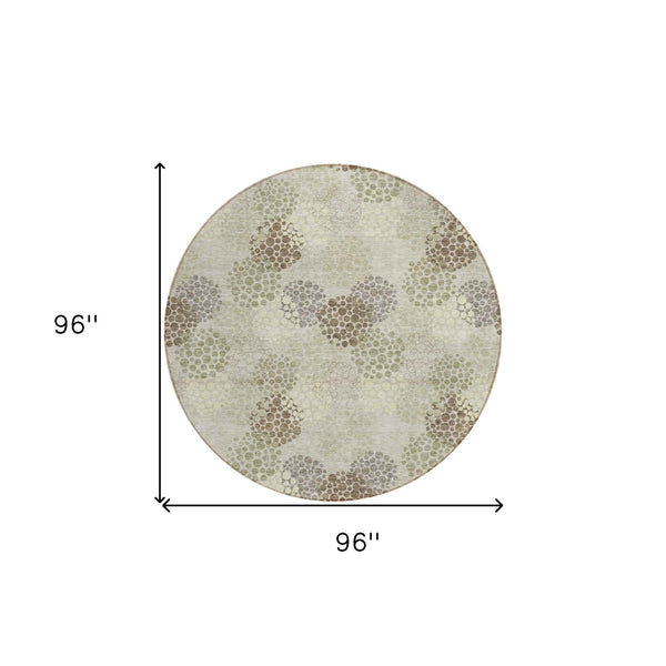 8' Beige Green And Ivory Round Polka Dot Washable Indoor Outdoor Area Rug