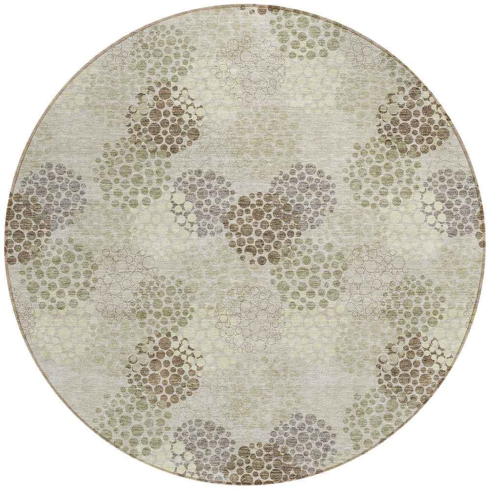 8' Beige Green And Ivory Round Polka Dot Washable Indoor Outdoor Area Rug