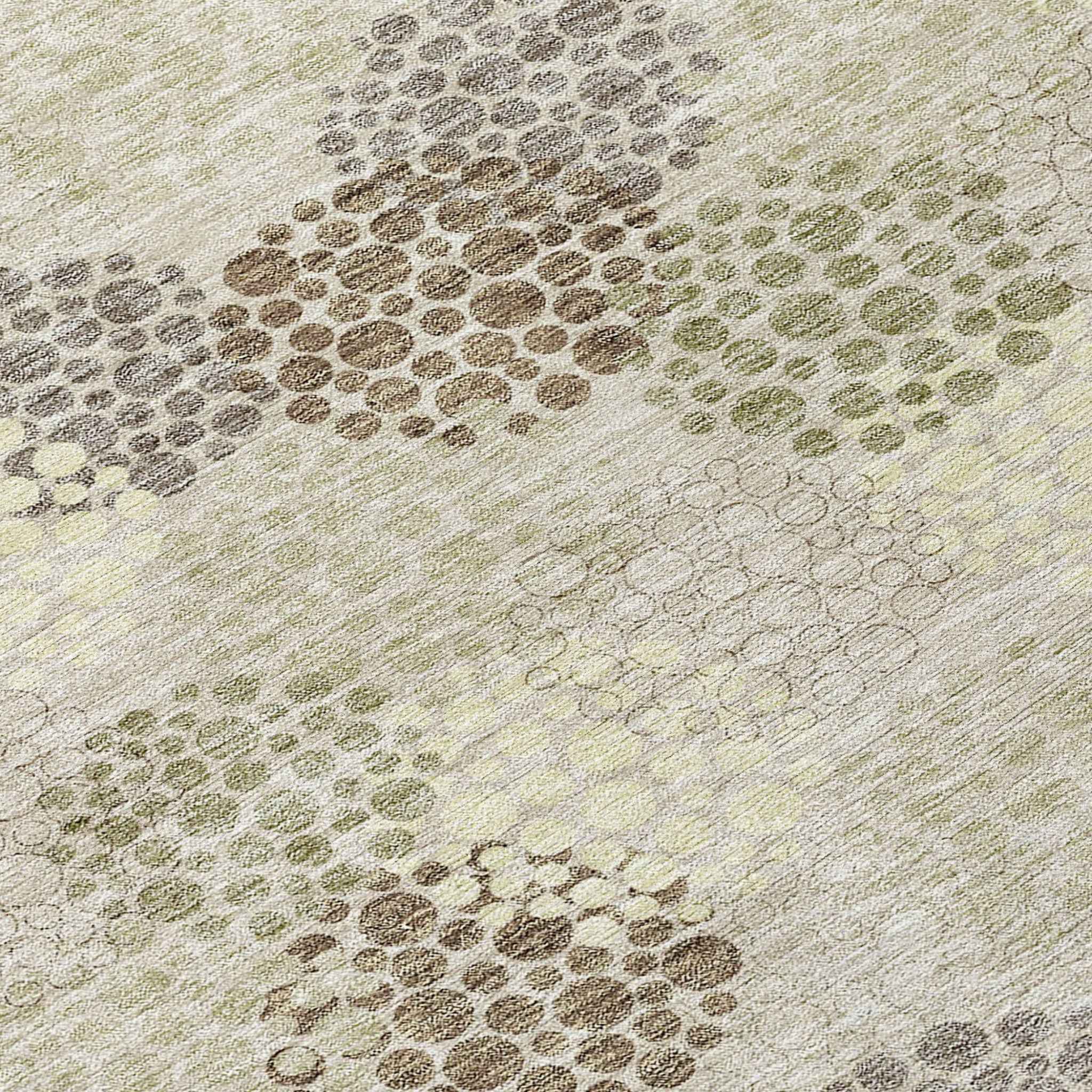 8' Beige Green And Ivory Round Polka Dot Washable Indoor Outdoor Area Rug