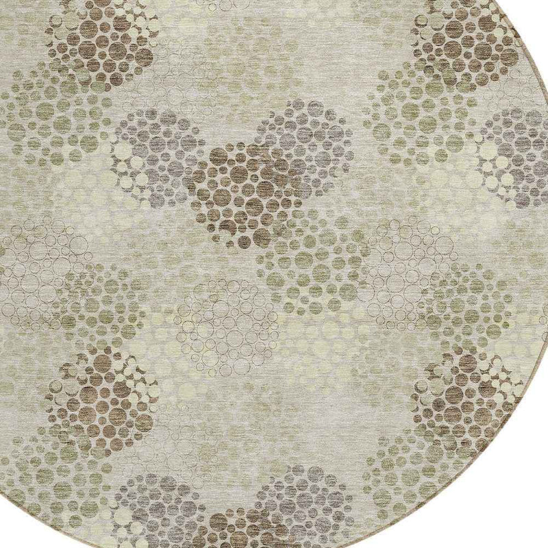 8' Beige Green And Ivory Round Polka Dot Washable Indoor Outdoor Area Rug