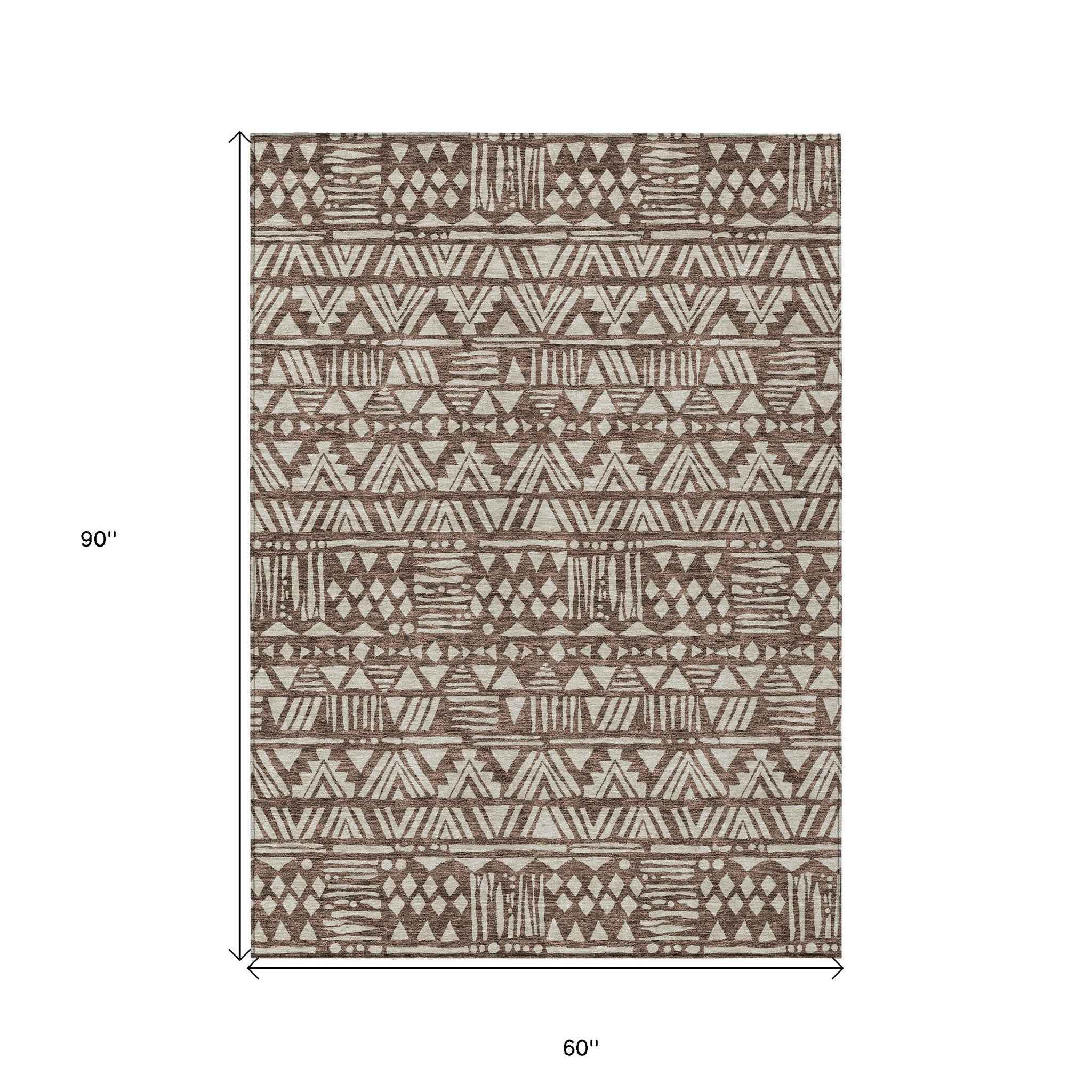 5' X 8' Brown And Beige Southwestern Washable Indoor Outdoor Area Rug