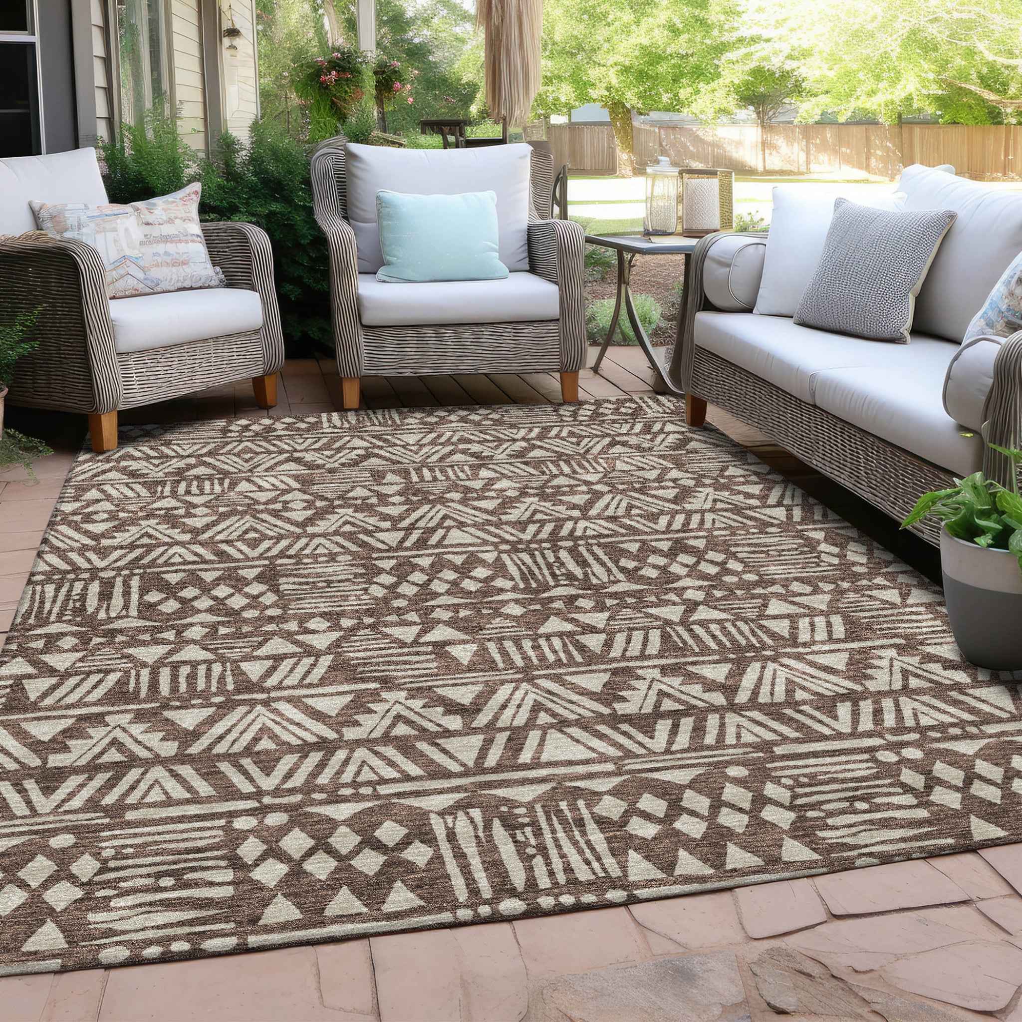 5' X 8' Brown And Beige Southwestern Washable Indoor Outdoor Area Rug