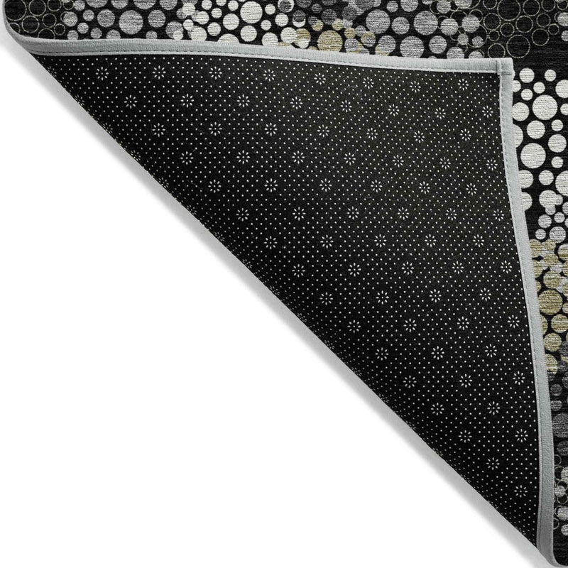 5' X 8' Black Gray And Ivory Polka Dot Washable Indoor Outdoor Area Rug