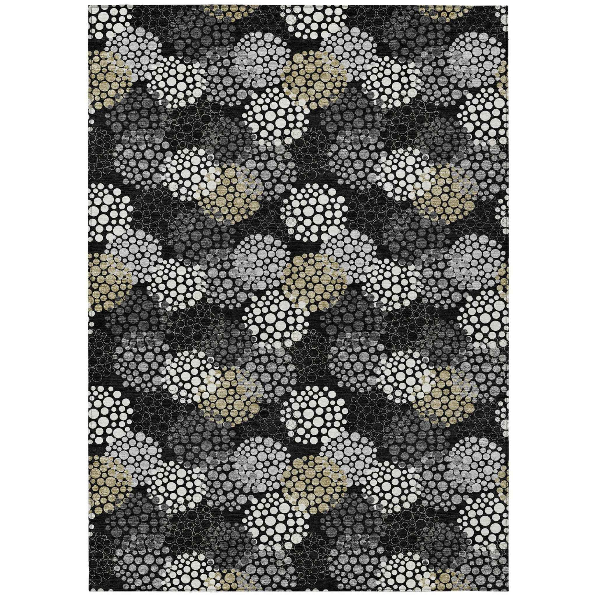 5' X 8' Black Gray And Ivory Polka Dot Washable Indoor Outdoor Area Rug