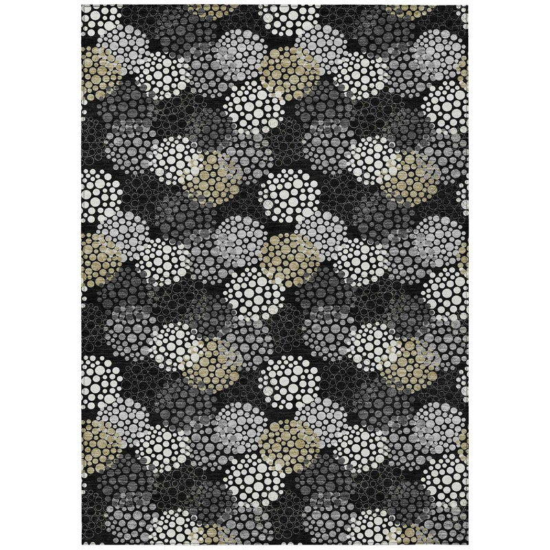 5' X 8' Black Gray And Ivory Polka Dot Washable Indoor Outdoor Area Rug