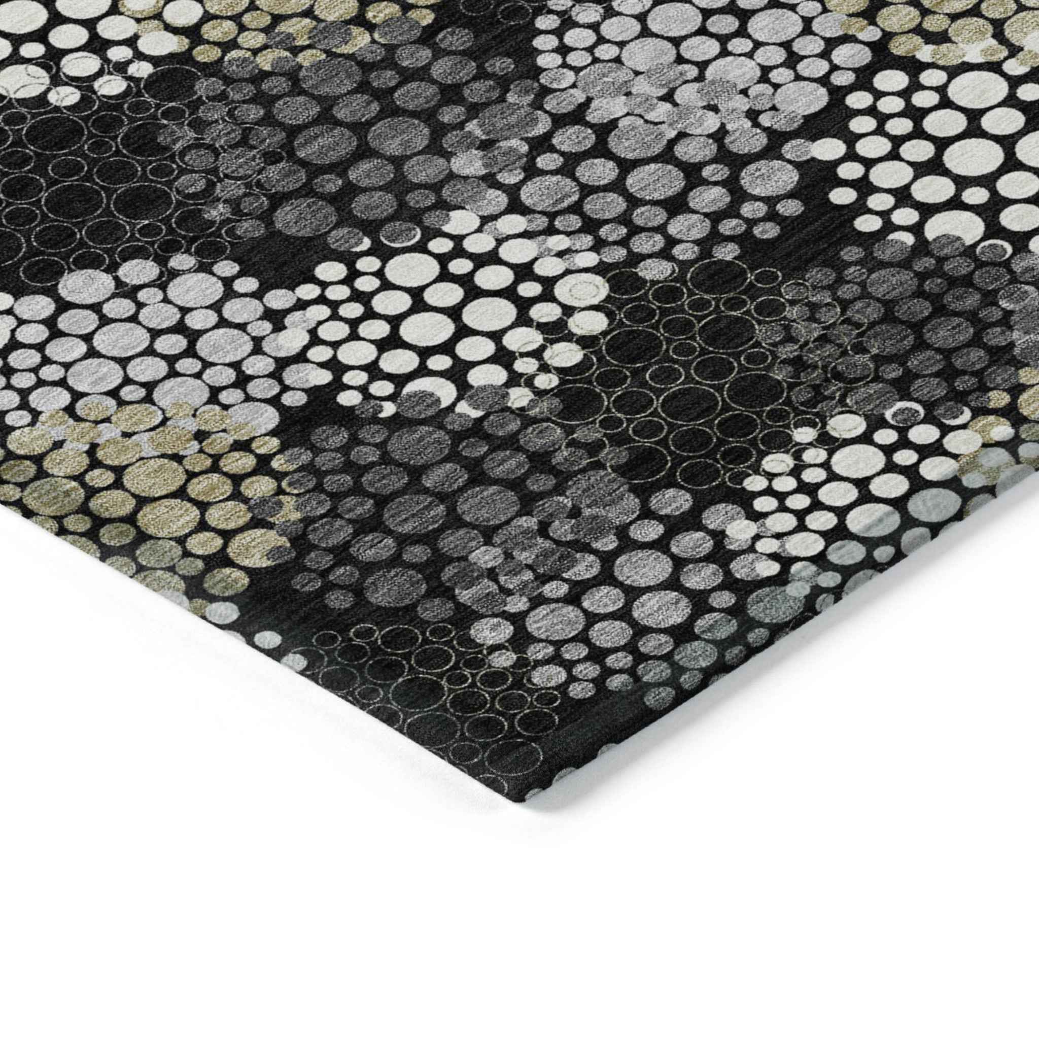 5' X 8' Black Gray And Ivory Polka Dot Washable Indoor Outdoor Area Rug