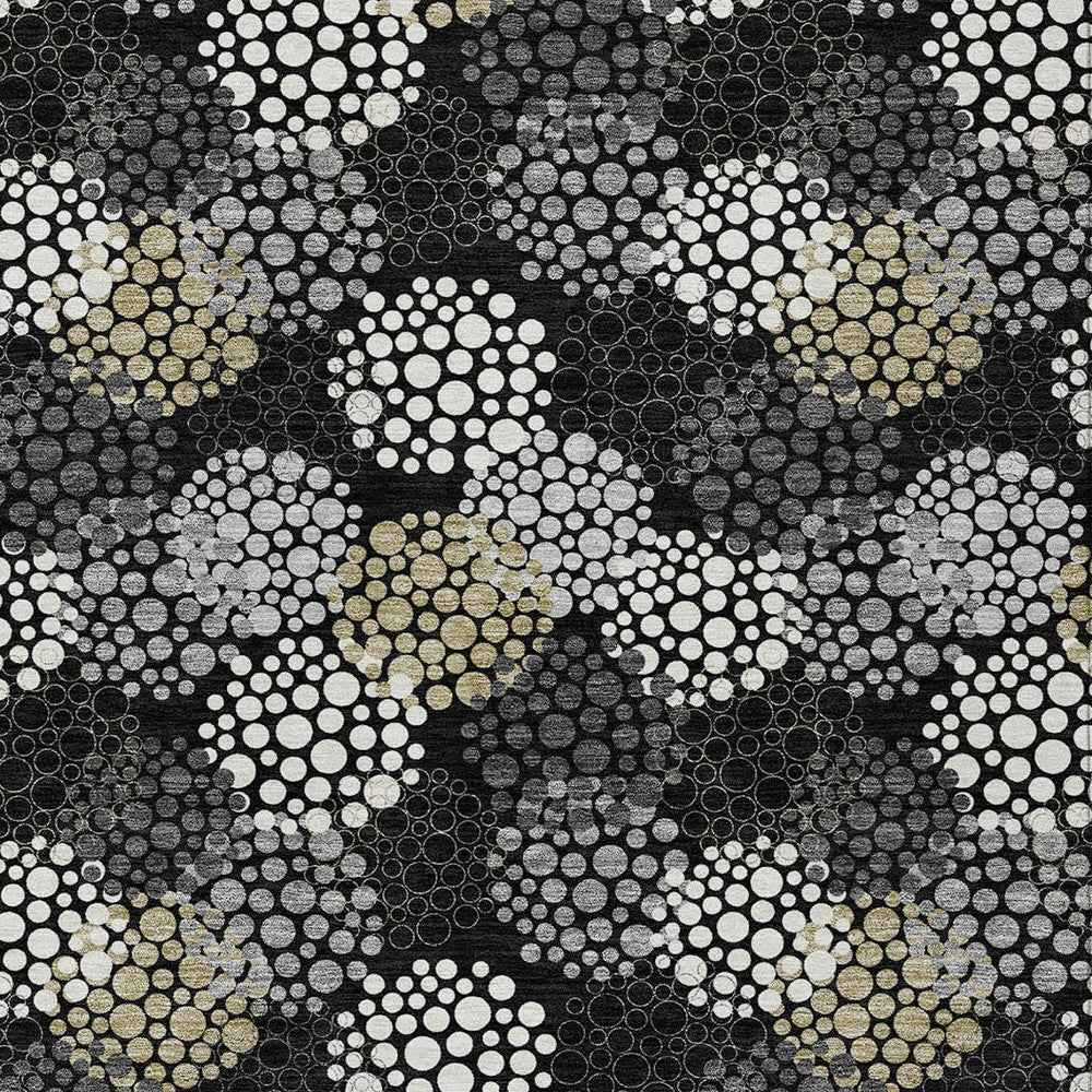 5' X 8' Black Gray And Ivory Polka Dot Washable Indoor Outdoor Area Rug