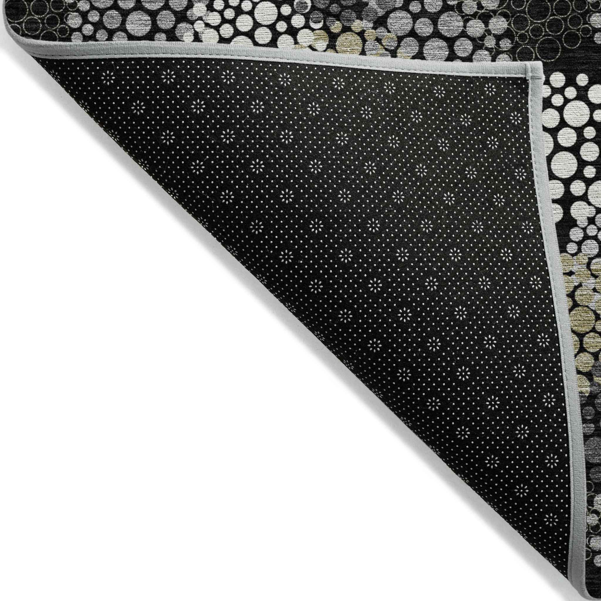 3' X 5' Black Gray And Ivory Polka Dot Washable Indoor Outdoor Area Rug