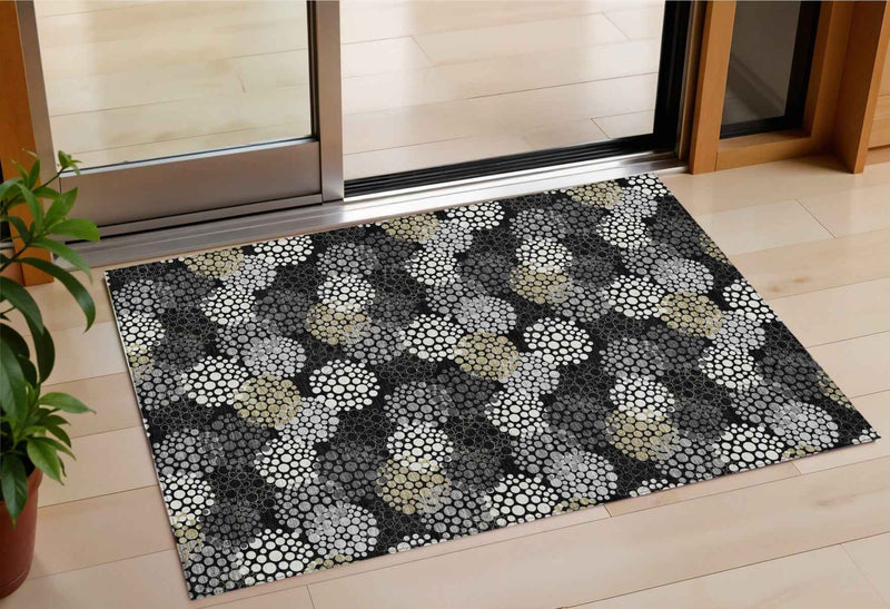3' X 5' Black Gray And Ivory Polka Dot Washable Indoor Outdoor Area Rug