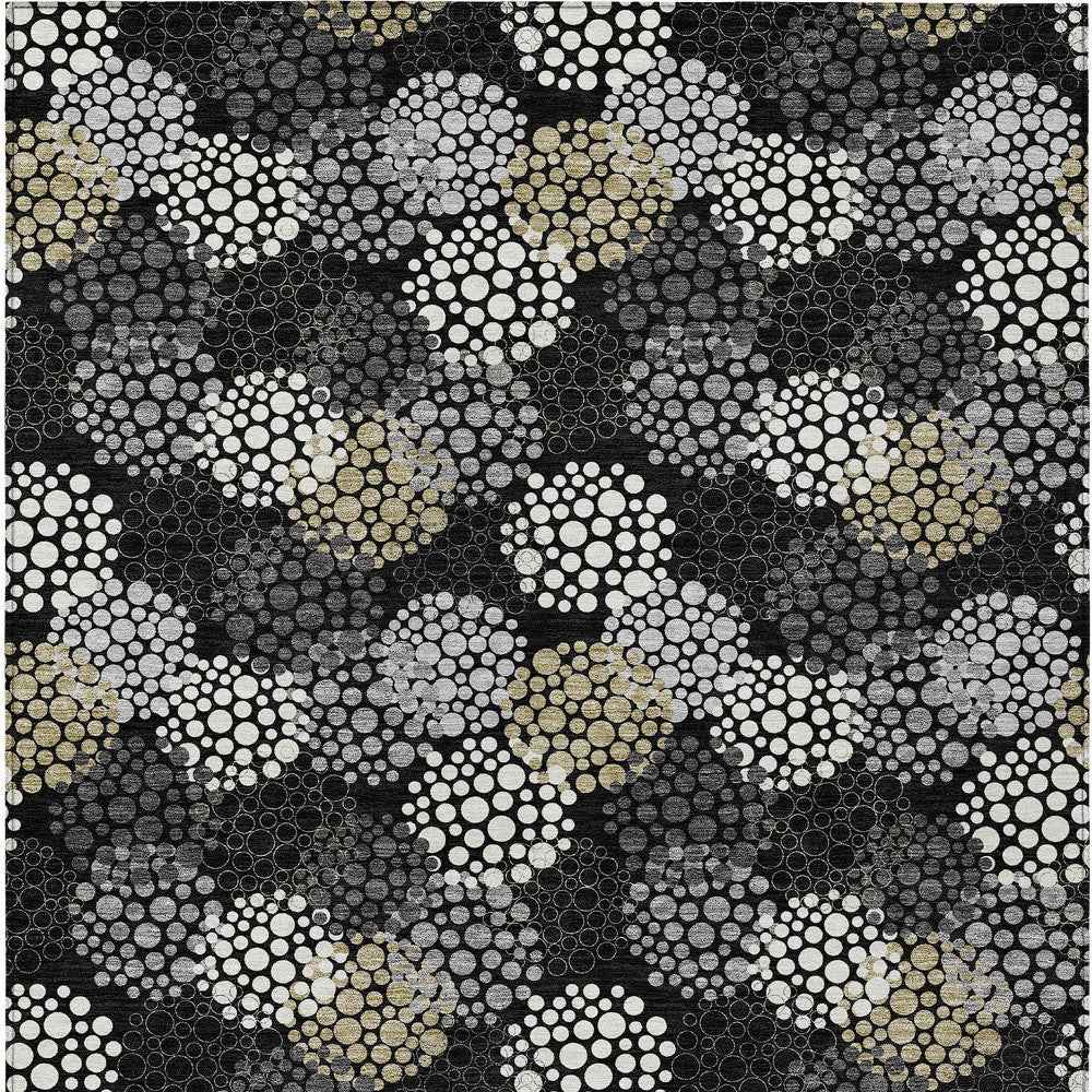 3' X 5' Black Gray And Ivory Polka Dot Washable Indoor Outdoor Area Rug
