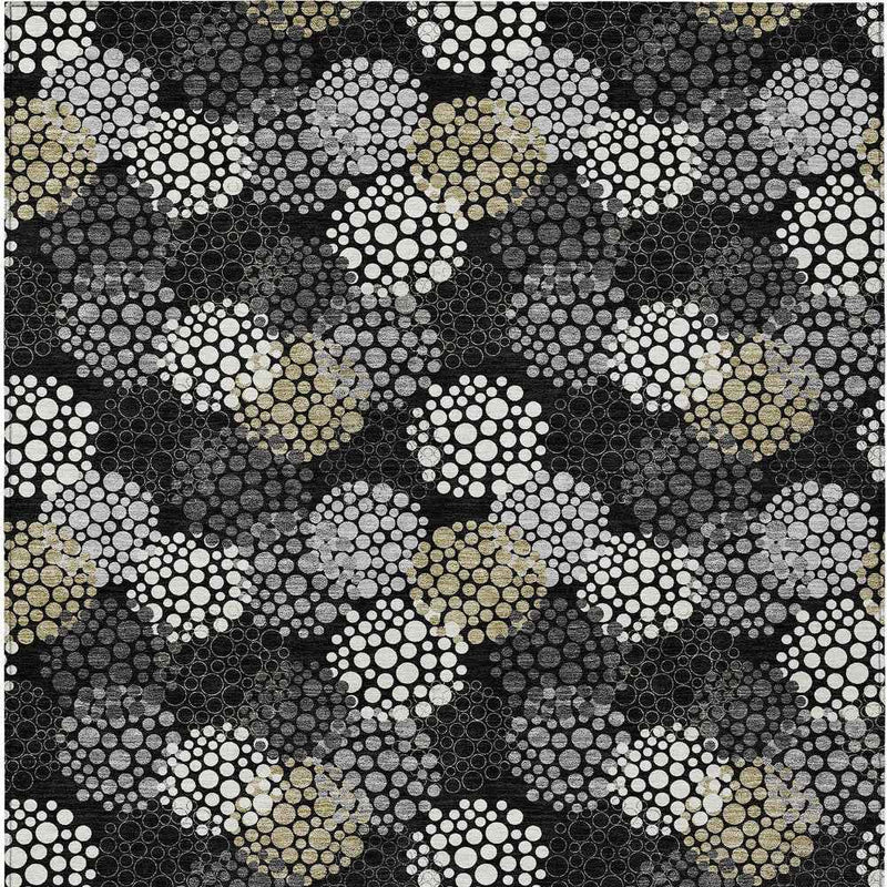 3' X 5' Black Gray And Ivory Polka Dot Washable Indoor Outdoor Area Rug