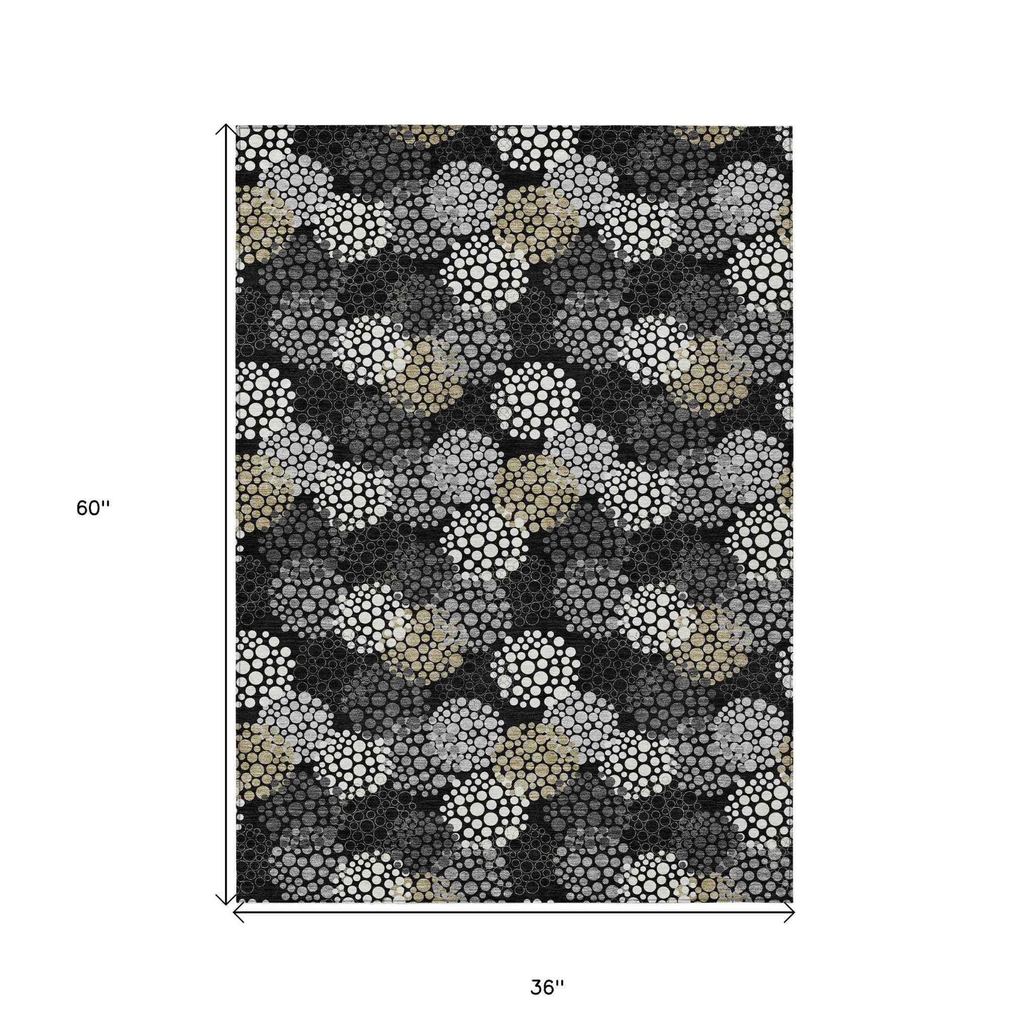 3' X 5' Black Gray And Ivory Polka Dot Washable Indoor Outdoor Area Rug