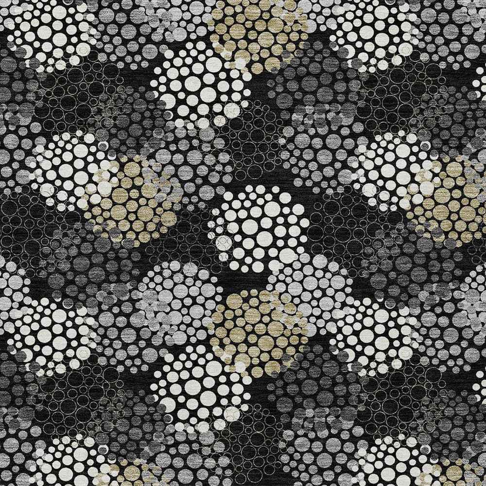 3' X 5' Black Gray And Ivory Polka Dot Washable Indoor Outdoor Area Rug