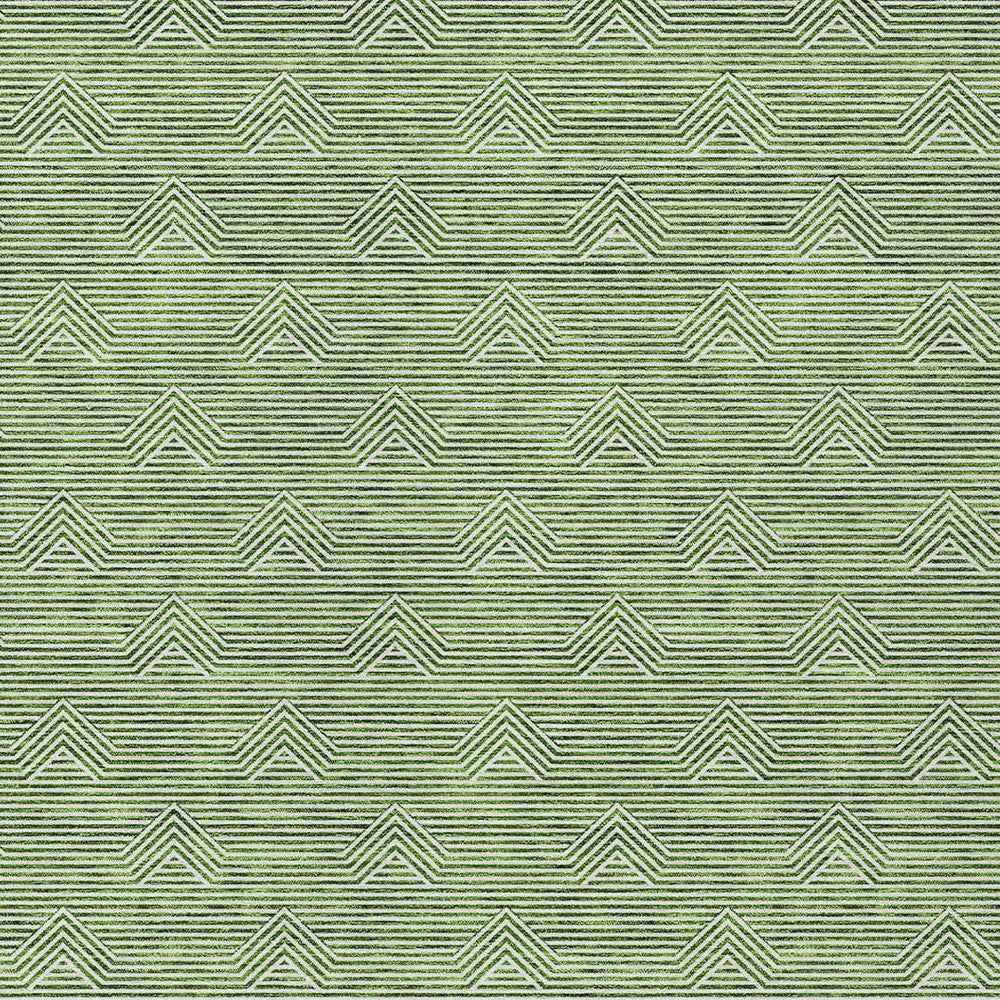 9' X 12' Green And Beige Geometric Washable Indoor Outdoor Area Rug