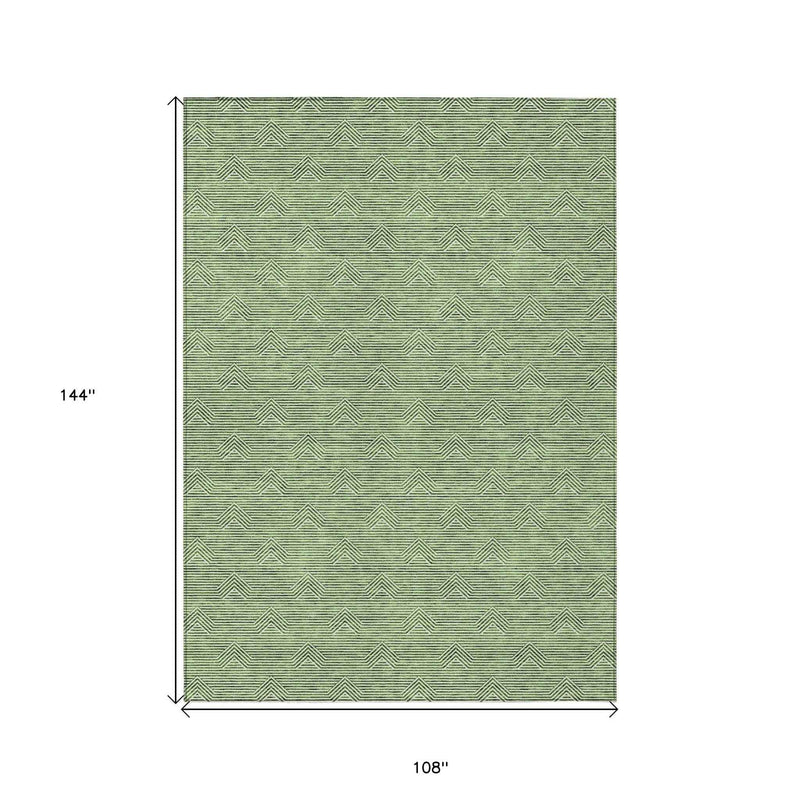 9' X 12' Green And Beige Geometric Washable Indoor Outdoor Area Rug