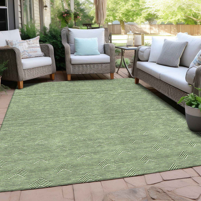 9' X 12' Green And Beige Geometric Washable Indoor Outdoor Area Rug