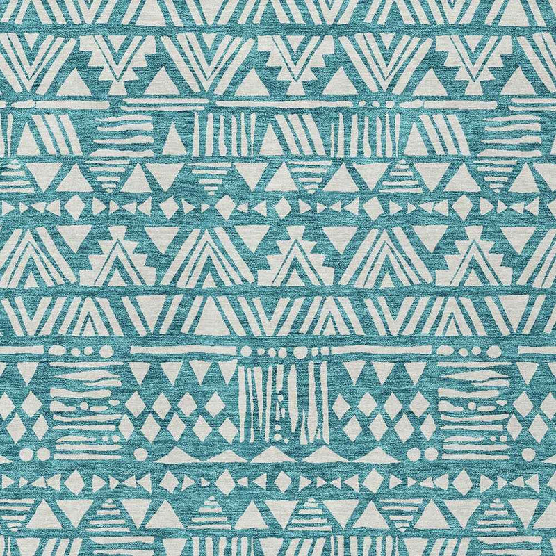 9' X 12' Teal Blue And Ivory Southwestern Washable Indoor Outdoor Area Rug
