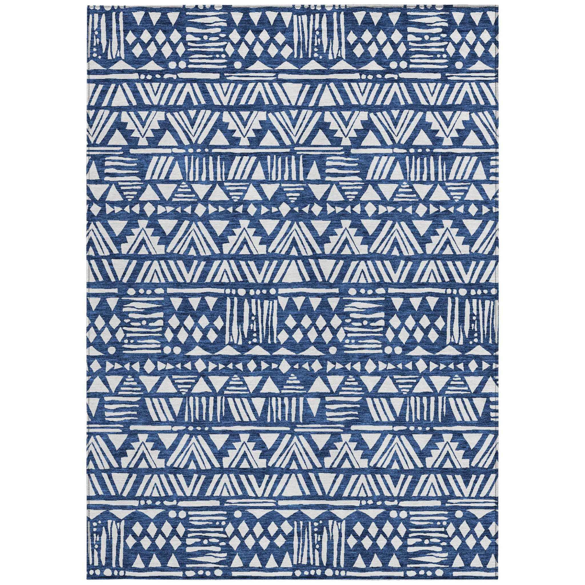 8' X 10' Navy Blue And Ivory Southwestern Washable Indoor Outdoor Area Rug