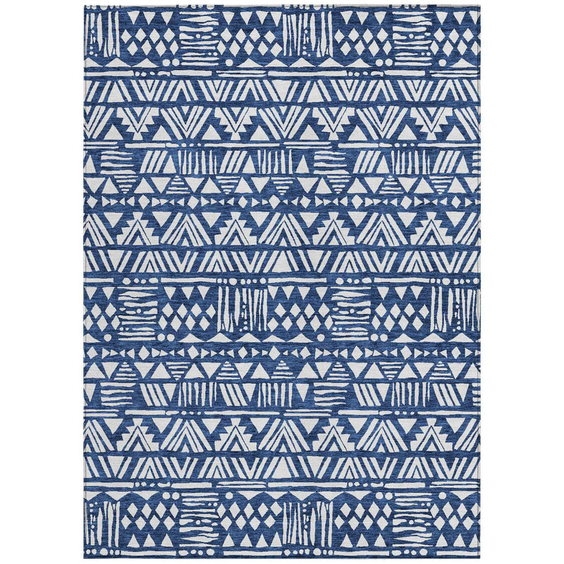 8' X 10' Navy Blue And Ivory Southwestern Washable Indoor Outdoor Area Rug