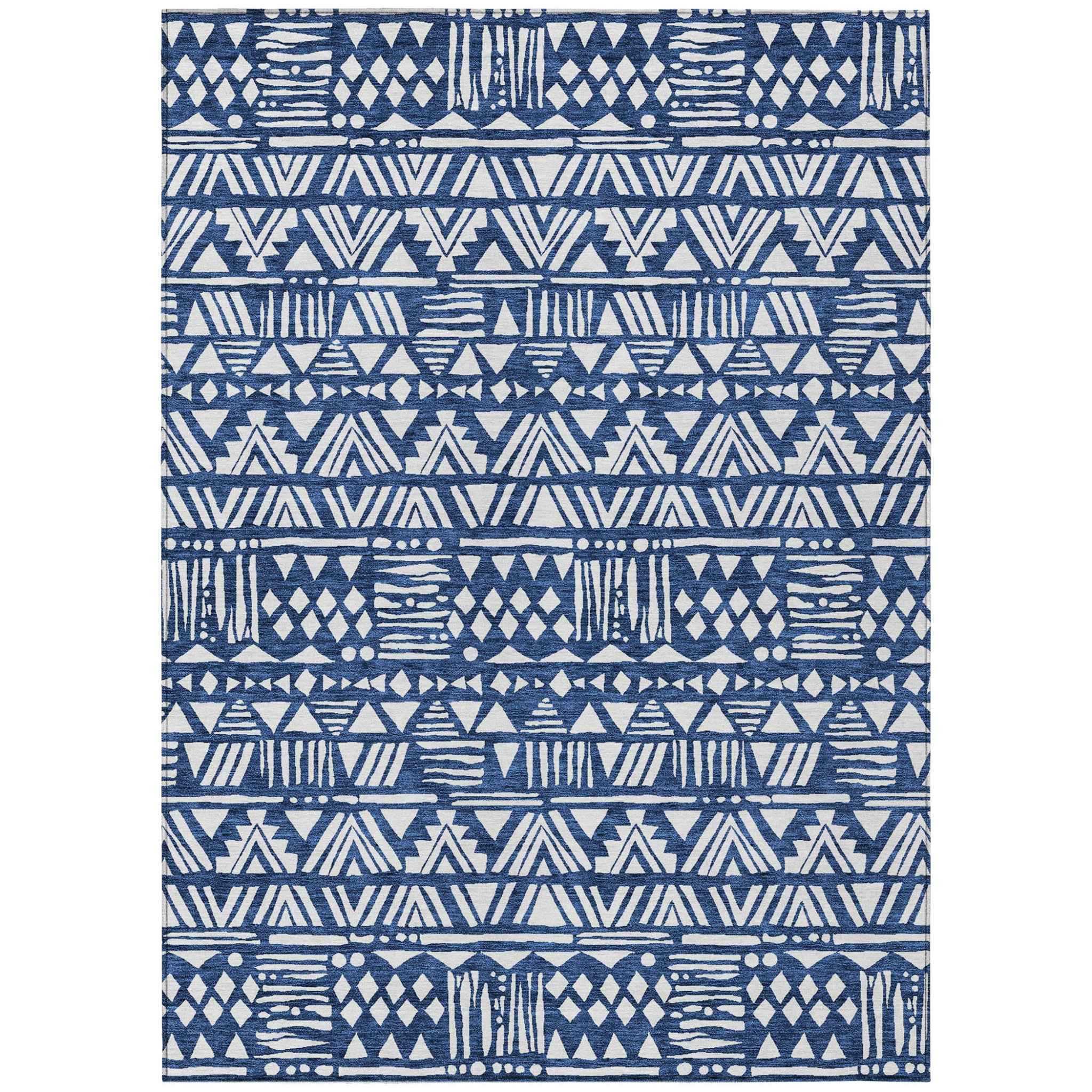 8' X 10' Navy Blue And Ivory Southwestern Washable Indoor Outdoor Area Rug
