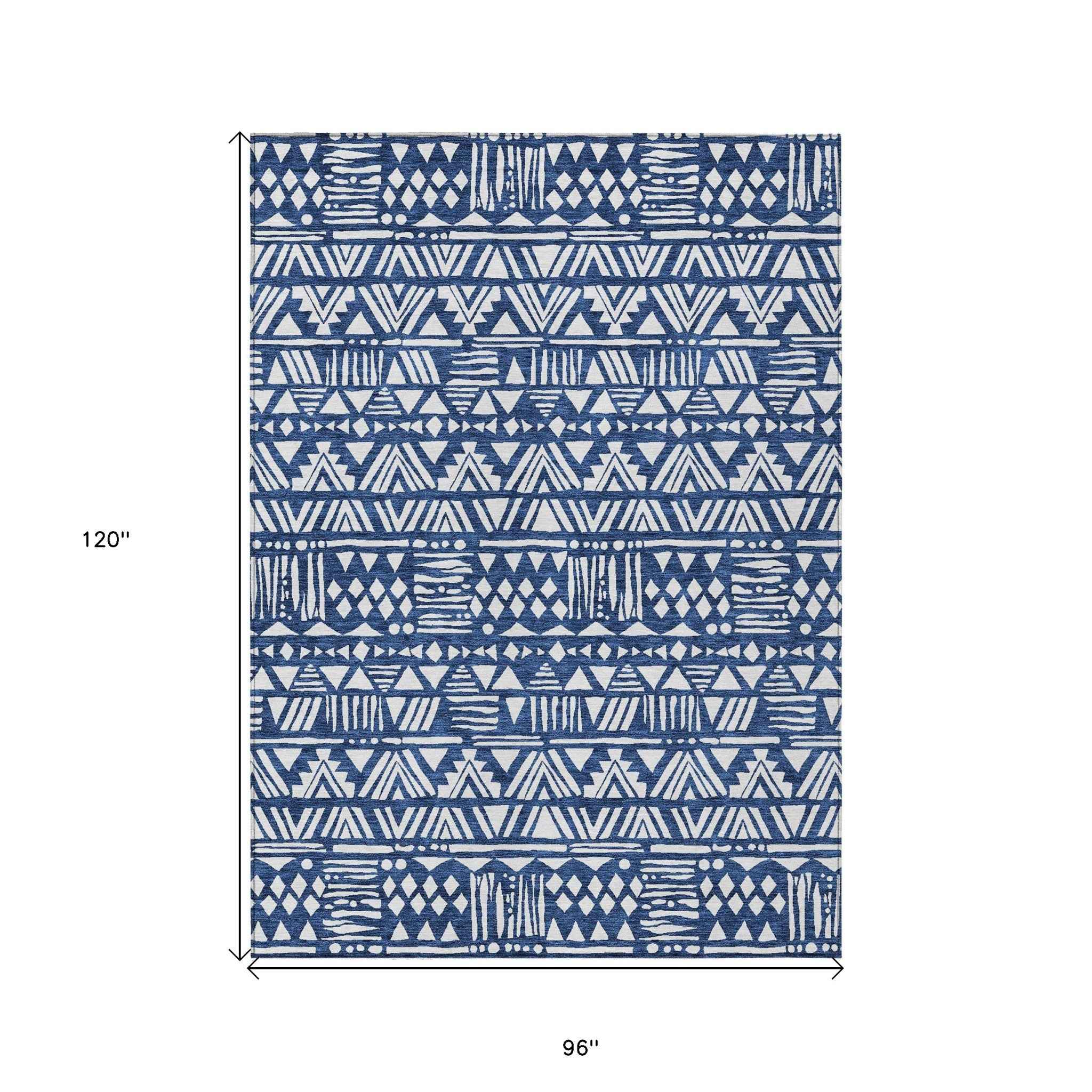 8' X 10' Navy Blue And Ivory Southwestern Washable Indoor Outdoor Area Rug