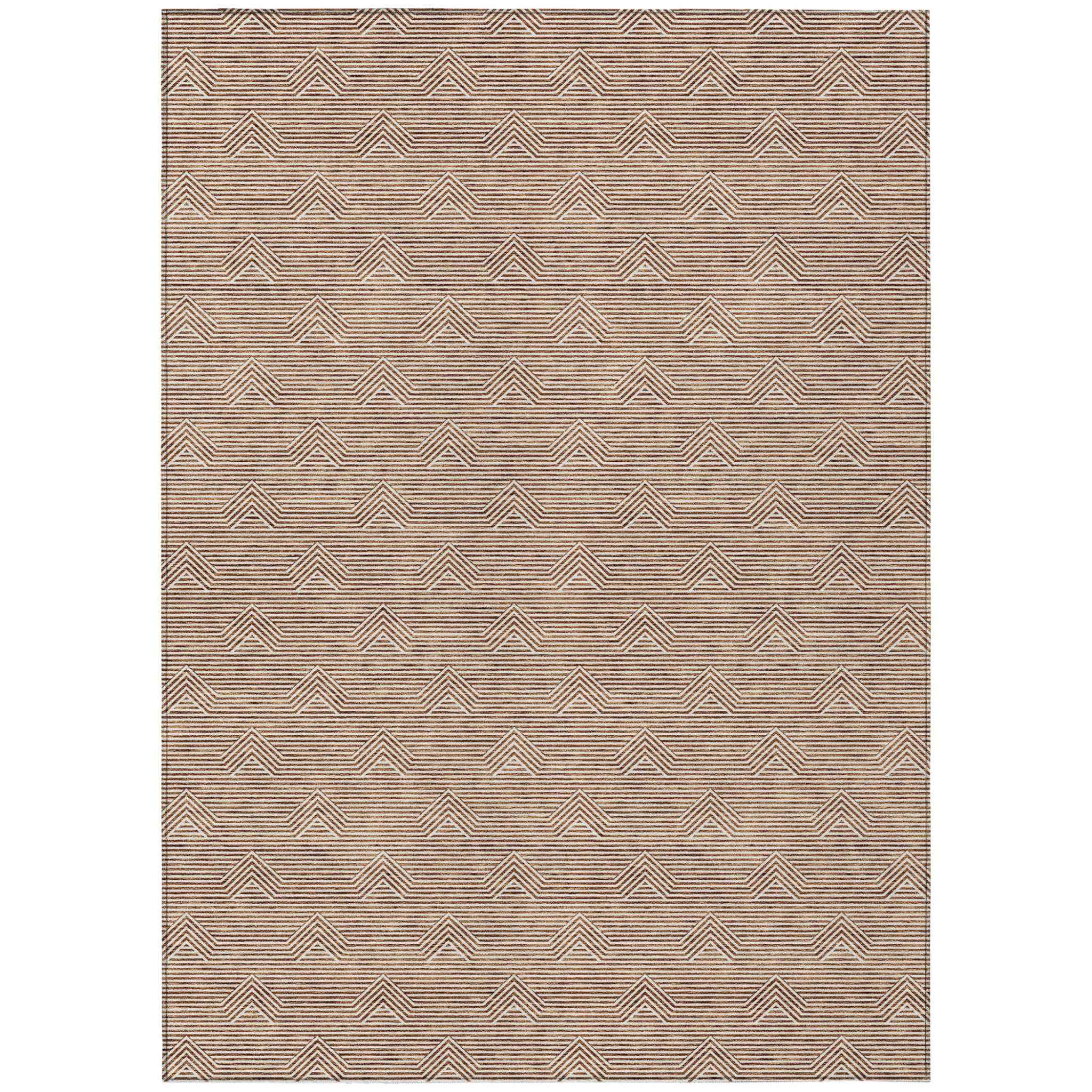 9' X 12' Brown And Beige Geometric Washable Indoor Outdoor Area Rug