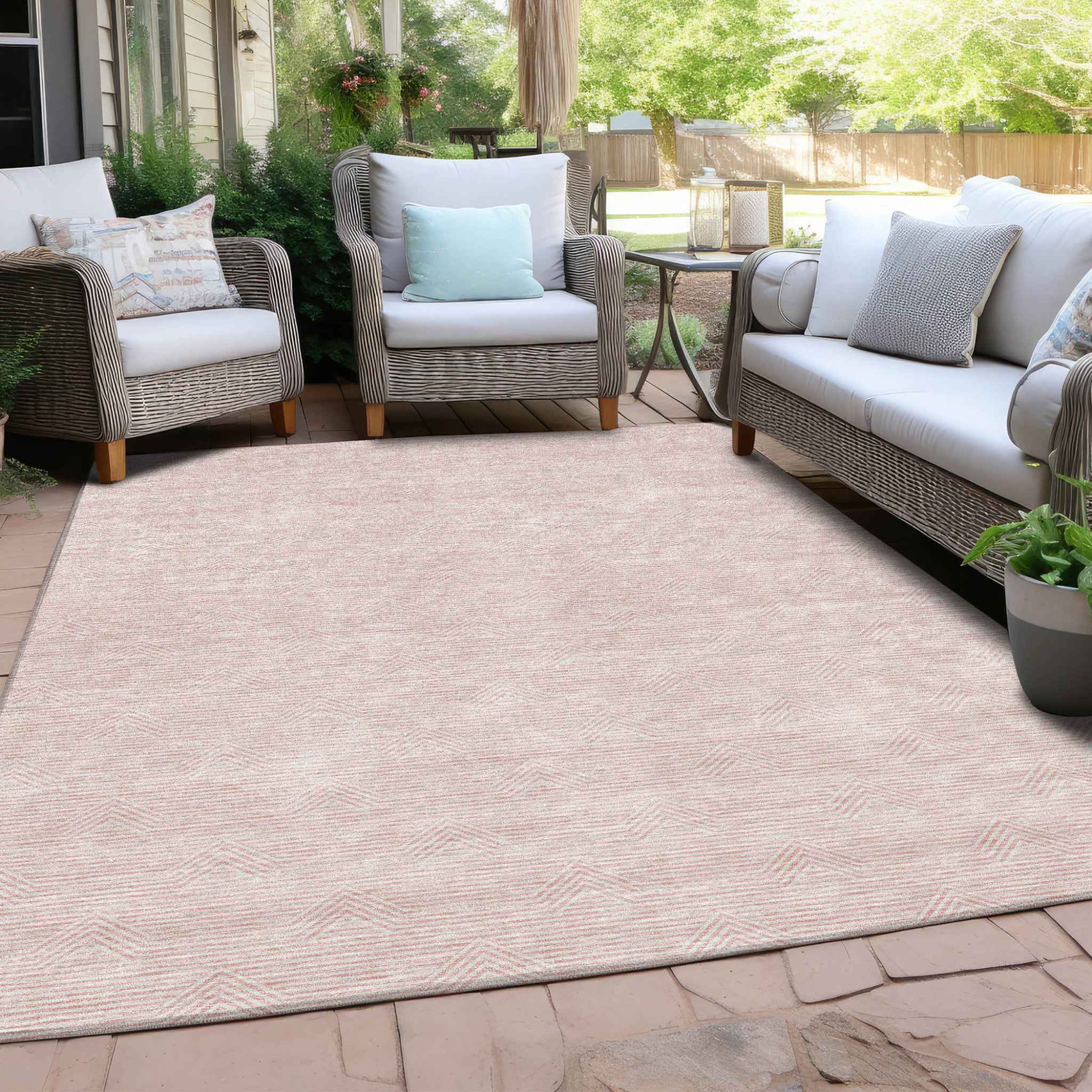 3' X 5' Pink And Gray Geometric Washable Indoor Outdoor Area Rug