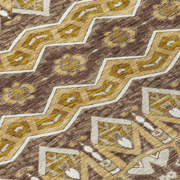 8' Gold Brown And Beige Round Moroccan Washable Indoor Outdoor Area Rug