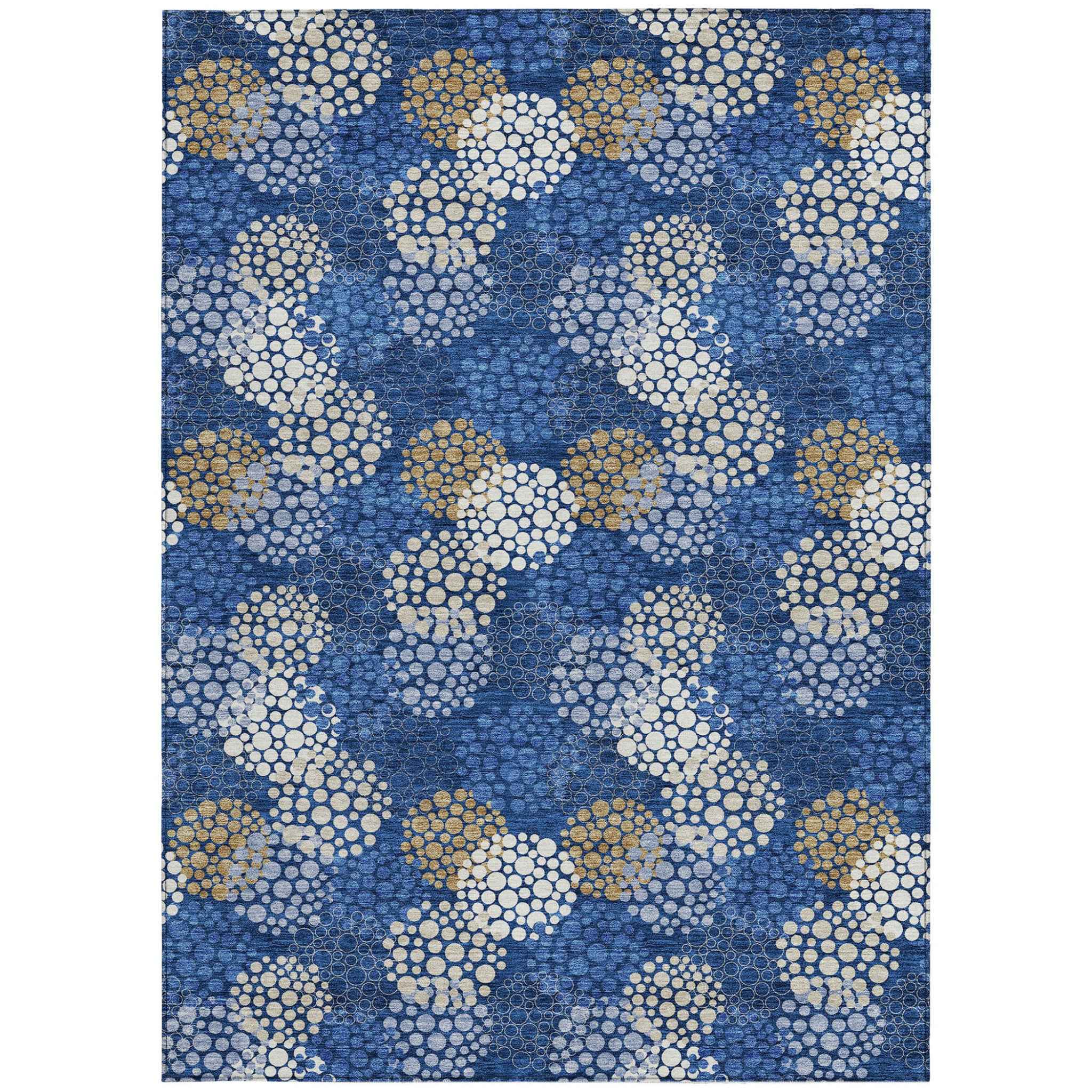 8' X 10' Navy Blue Brown And Ivory Polka Dot Washable Indoor Outdoor Area Rug