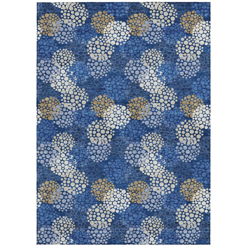8' X 10' Navy Blue Brown And Ivory Polka Dot Washable Indoor Outdoor Area Rug