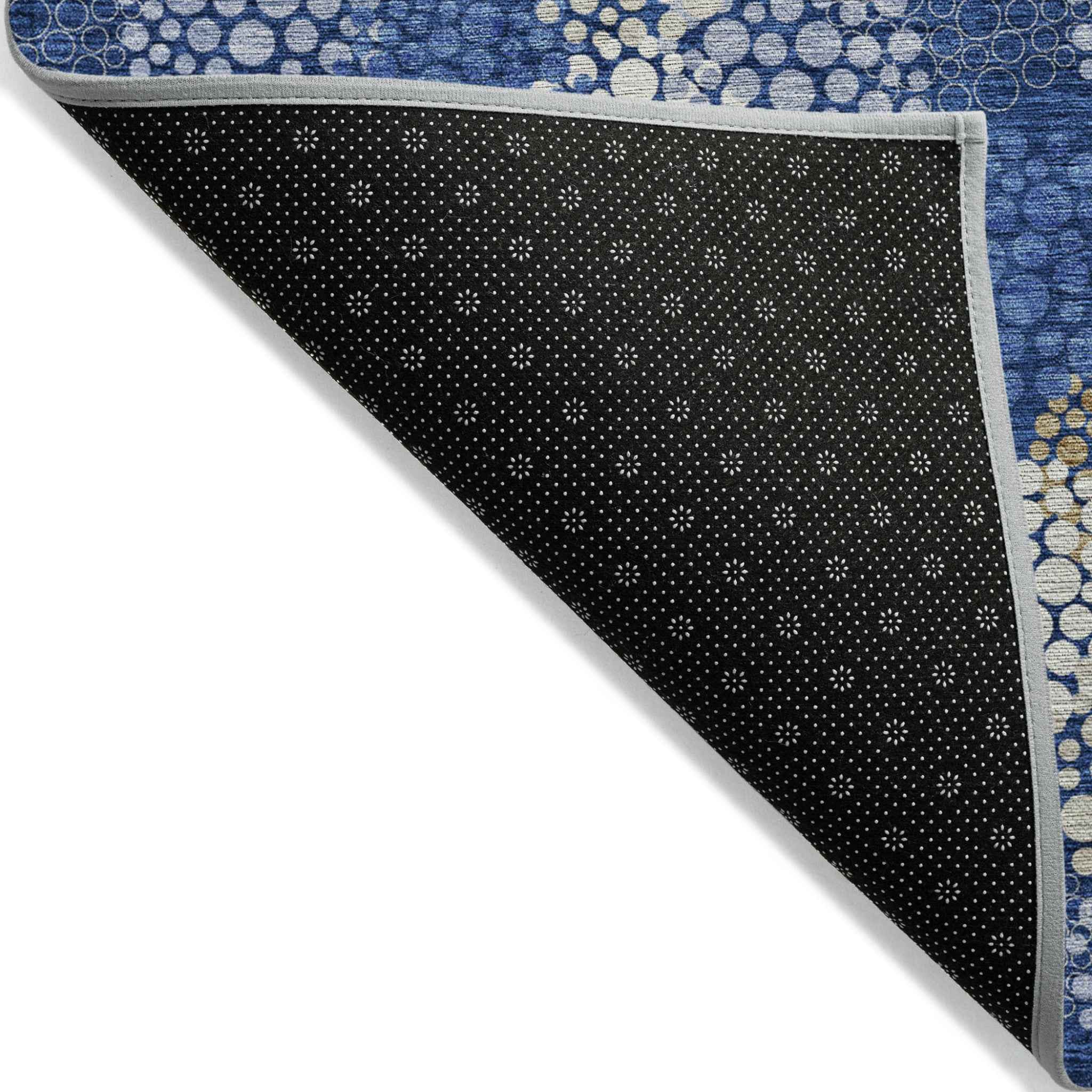 8' X 10' Navy Blue Brown And Ivory Polka Dot Washable Indoor Outdoor Area Rug